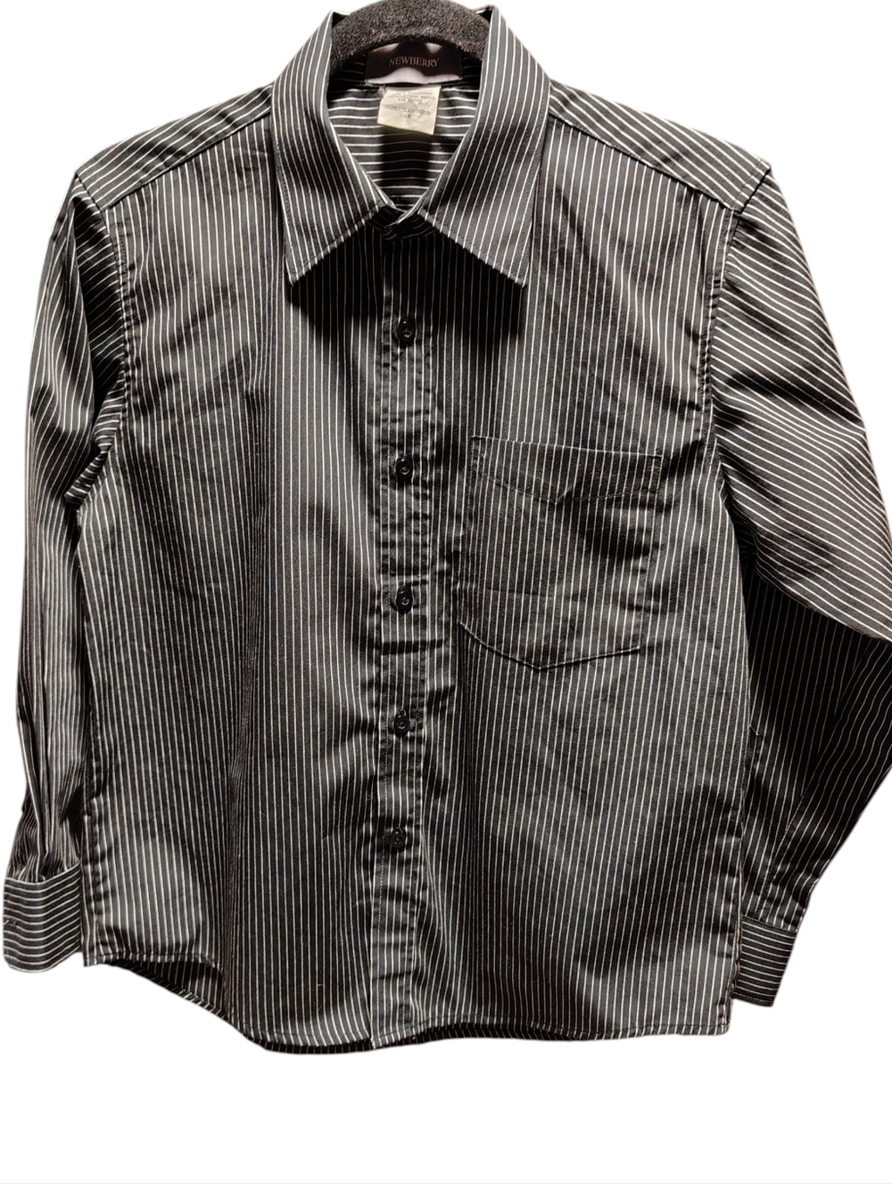 Junior Boys Black and White Pinstripe Button Down Shirt- Size 16
